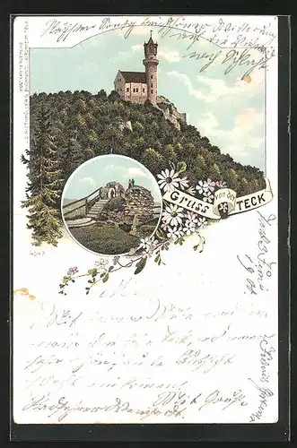 Lithographie Owen, Burg Teck, Ortspartie
