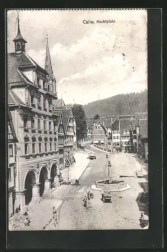 AK Calw, Marktplatz mit Kirche und Brunnen