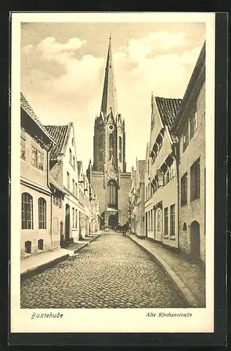 AK Buxtehude, Alte Kirchenstrasse mit Kirche