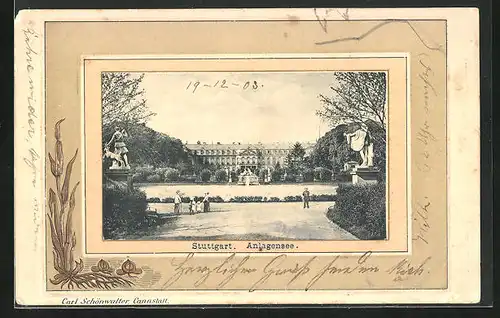 Passepartout-AK Stuttgart, Schloss und Anlagensee