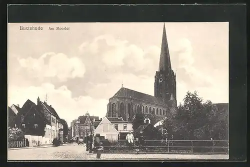 AK Buxtehude, am Moortor mit Blick zur Kirche