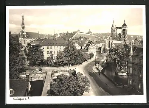 AK Esslingen a. N., Blick über den Ort mit Burg und Kirche