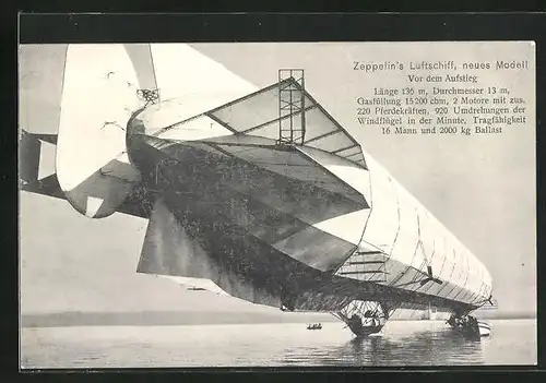 AK Luftschiff, Zeppelins neues Modell vor dem Aufstieg