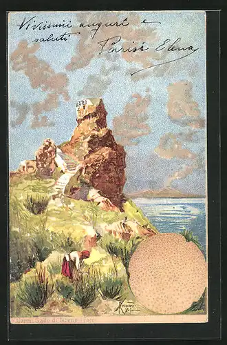 Künstler-AK Capri, Salto di Tiberio (Faro), Leuchtturm