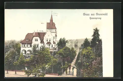 AK Berlin-Grunewald, Hasensprung mit Villa