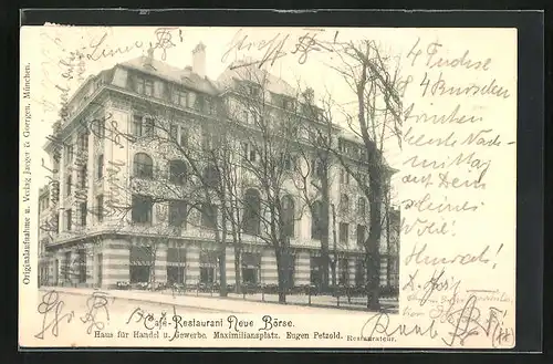 AK München, Restaruant Neue Börse, Haus für Handel u. Gewerbe, Maximiliansplatz