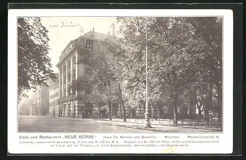 AK München, Café und Restaurant Neue Börse, Haus für Handel udn Gewerbe, Maximiliansplatz 8