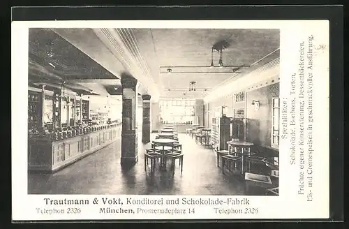 AK München, Trautmann & Vokt, Konditorei und Schokolade-Fabrik, Promenadeplatz 14, Innenansicht