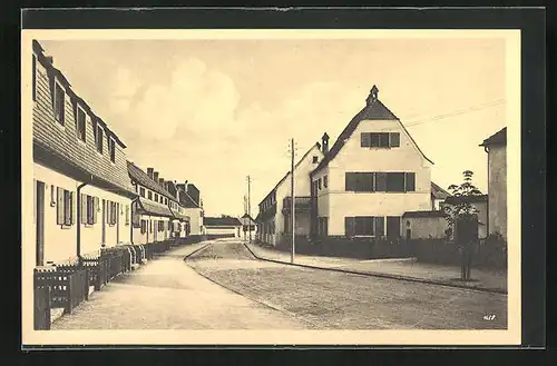 AK Dresden-Hellerau, Strassenbild Am grünen Zipfel mit Telegraphenmast