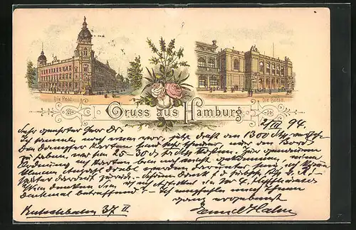 Vorläufer-Lithographie Hamburg-Neustadt, 1894, Die Post, Die Börse