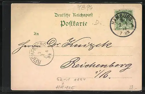 Vorläufer-Lithographie Hamburg-Neustadt, 1894, Die Post, Die Börse