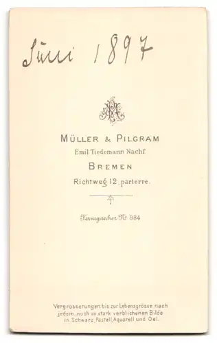 Fotografie Müller & Pilgram, Bremen, Richtweg 12, Portrait junge Dame im karierten Kleid
