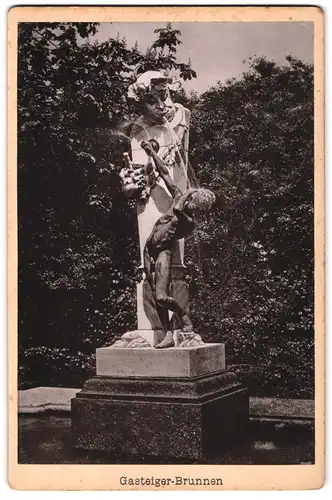 Fotografie Ferd. Finsterlin, München, Ansicht München, Partie am Gasteiger-Brunnen, Trockenstempel