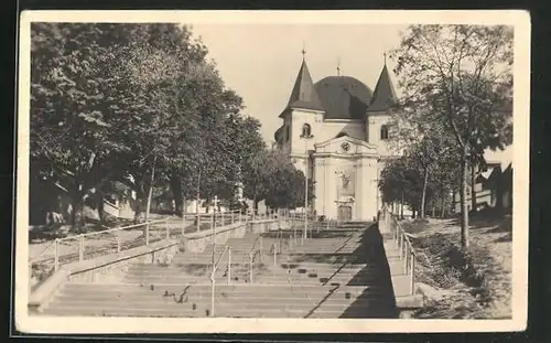 AK Sv. Hostyn na Morave, Freitreppe zur Kirche