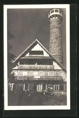 AK Schüttenhofen, Aussichtsturm mit Hütte am Svatobor