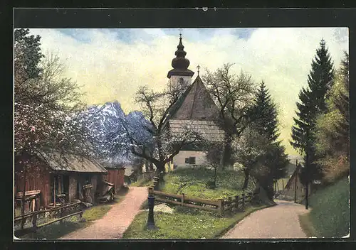 AK St. Leonhard b. Ausee, Strassengabelung bei der Kirche