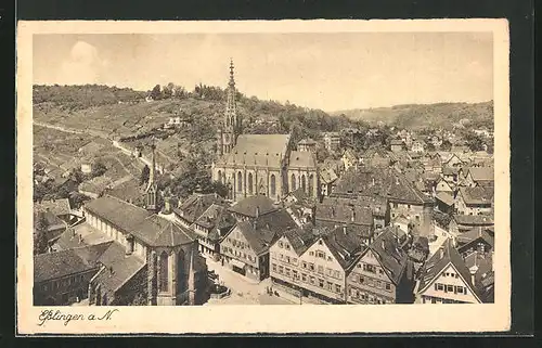 AK Esslingen a. N., Ortspartie mit Kirche