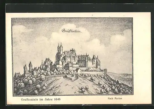 Künstler-AK Greifenstein, Teilansicht nach Merian im Jahre 1646