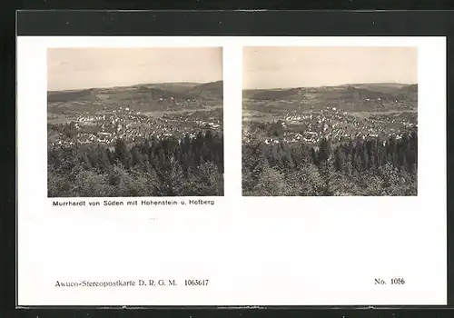 Stereo-AK Murrhardt, Teilansicht von Süden mit Hohenstein u. Hofberg