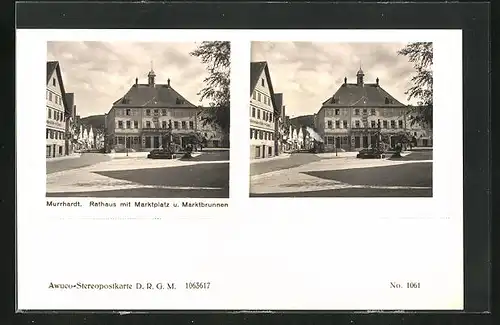 Stereo-AK Murrhardt, Rathaus mit Marktplatz und Marktbrunnen