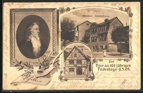 AK Weimar, Sterbehaus Friedrich Schillers, Zur Feier des 100 jährigen Todestages 9.5.1905