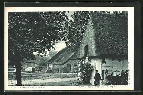 AK Cuxhaven, Motiv aus Stickenbüttel, Bauersjunge, Milchkannen