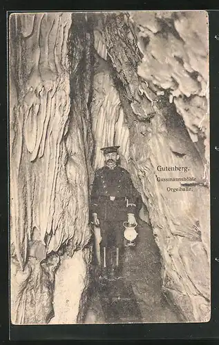 AK Gutenberg, Bergmann in der Gussmannshöhle, Orgelhalle