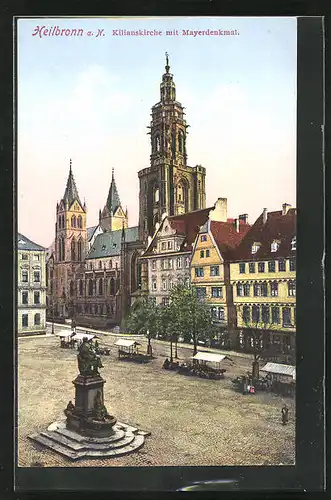 AK Heilbronn a. N., Kilianskirche und Meyerdenkmal im Abendlicht