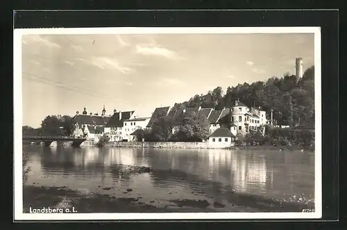 AK Landsberg a. L., Ortspartie mit Brücke