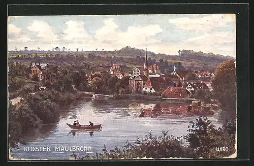 Künstler-AK Maulbronn, Kloster Maulbronn und Boot