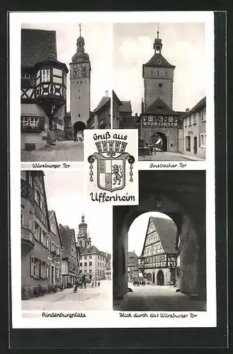 AK Uffenheim, Würzburger Tor, Ansbacher Tor, Hindenburgplatz, Wappen