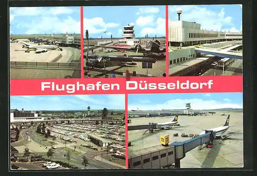 AK Düsseldorf, Flughafen Terminal & Tower, Flugzeuge der Lufthansa