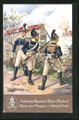 Künstler-AK Infanterie-Regiment Kaiser Friedrich, König von Preussen (7. Württ.) Nr. 125, Eroberung einer Ortschaft