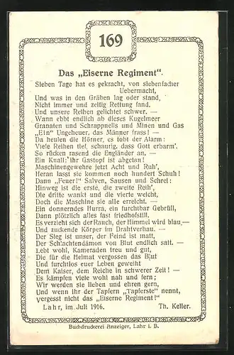 AK Das Eiserne Regiment, Verse Th. Keller