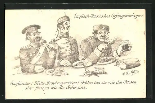 Künstler-AK Engländer: Nette Bundesgenossen! Fechten wie die Ochsen, aber fressen wie die Schweine