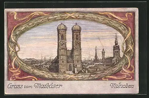 AK München, Blick auf die Stadt mit Kirchetürmen