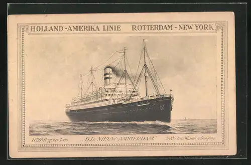 AK Rotterdam, Passagierschiff Nieuw-Amsterdam Rotterdam-New York auf hoher See