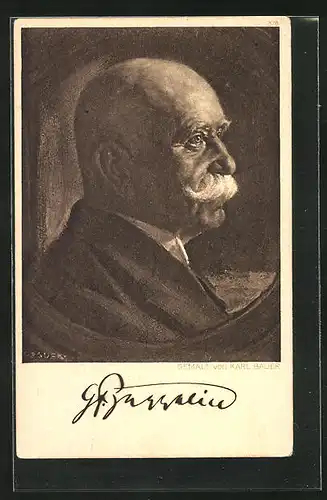 Künstler-AK Graf von Zeppelin im Profil, gemalt von Karl Bauer