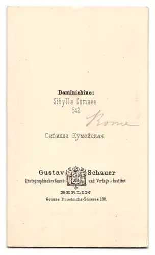 Fotografie Gustav Schauer, Berlin, Grosse Friedrichstr. 188, Portrait Sibylla Cumaea, Pristerin aus Babylon