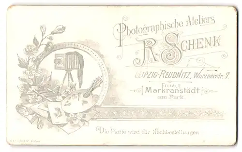 Fotografie R. Schenk, Leipzig-Reudnitz, Wurznerstr. 7, Plattenkamera mit Farbpalette
