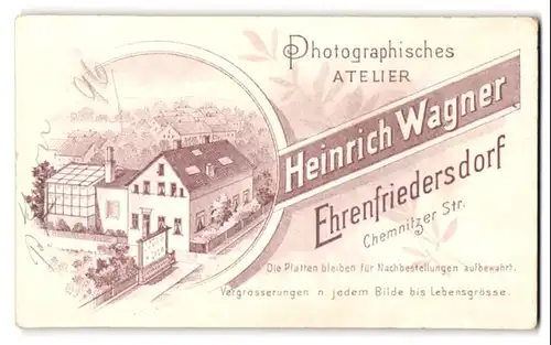 Fotografie Heinrich Wagner, Ehrenfriedersdorf, Chemnitzer Str., Ansicht Ehrenfriedersdorf, Haus des Fotografen mit Tafel