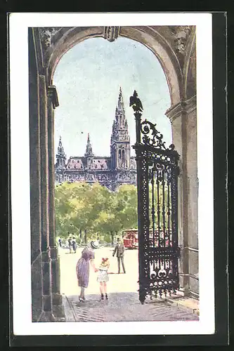 Künstler-AK Wien, Tordurchblick zum Rathaus