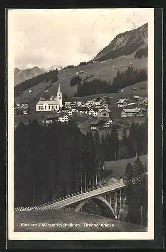 AK Riezlern, Ortsansicht mit Breitachbrücke und Nebelhorn