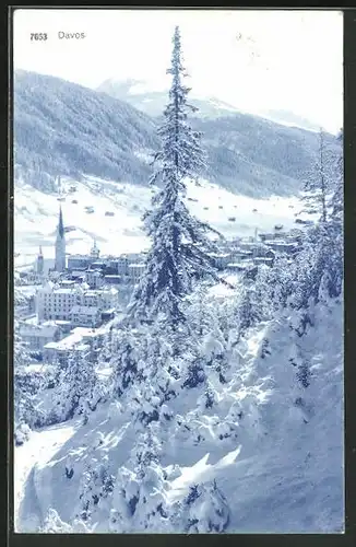 AK Davos, Ortsansicht im Winter