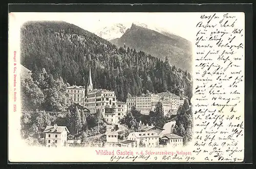 AK Bad Gastein, Blick von den Schwarzenberg-Anlagen auf Hotels