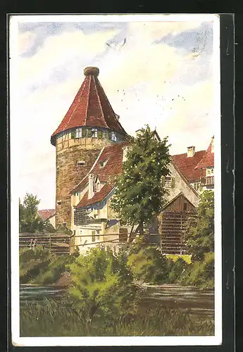 Künstler-AK Reutlingen, Der Storchenturm