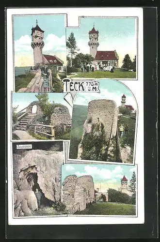 AK Teck, Sibyllenhöhle, Teckturm, Ortspartie