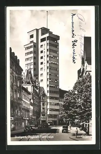 AK Stuttgart, Tagblatt-Turmhaus mit Geschäften
