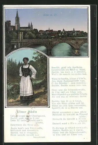 AK Ulm a. D., Münster, Teilansicht mit Münster und Brücke, Ulmer Mädle