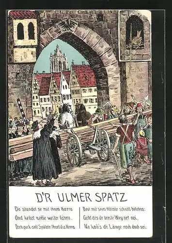 Künstler-AK Ulm a. Donau, D`r Ulmer Spatz